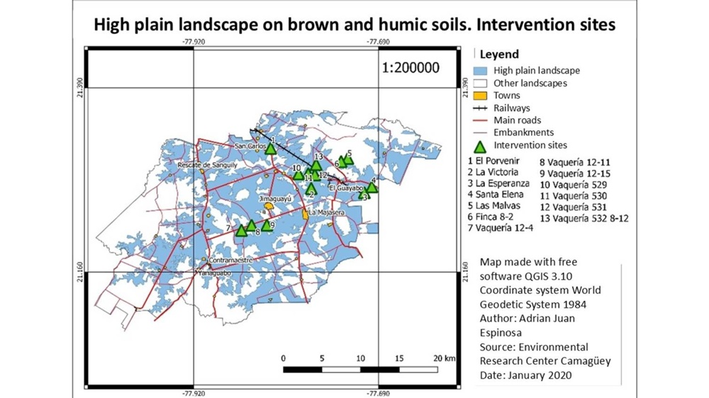 Map of location of intervention sites of “Llanura alta sobre suelos pardos y húmicos” landscape